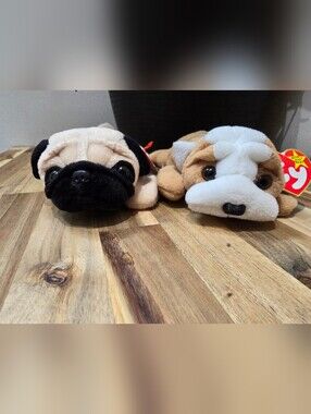 Ty Beanie Babies Pugsly And Wrinkles